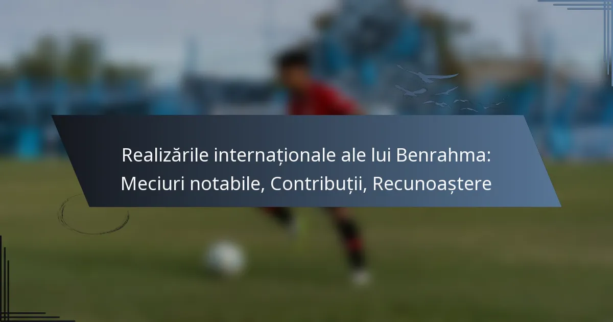 Realizările internaționale ale lui Benrahma: Meciuri notabile, Contribuții, Recunoaștere